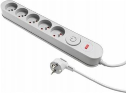 Plastrol Prodlužovací lišta Filtr W-00020 s přepěťovou ochranou, pět zásuvek, vypínač, šedá