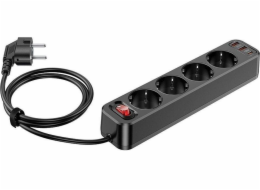 Hoco Prodlužovací kabel HOCO Prodlužovací kabel 4 zásuvky + 2 x USB A + Type-C PD QC3.0 3A 20W NS1 1,8 m Černá