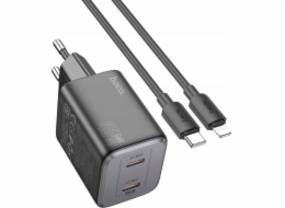 Hoco Nabíječka HOCO do zásuvky, 2 x kabel typu C + typu C na Lightning PD QC 45W GaN N42, černá