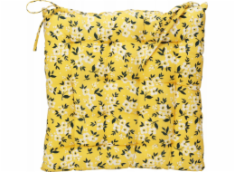 Home Styling Collection Kolekce bytového stylingu Polštář na židli, bílé květy na žlutém pozadí, bavlna, 40 x 40 cm