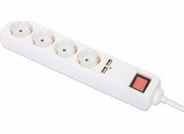 Manhattan Napájecí kabel MANHATTAN Steckdosenleiste 4fach mit 2 USB-Port weiß AN/AUS