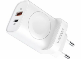 Veger Nabíječka VEGER USB A + Type-C + indukční nabíječka kompatibilní s Apple Watch PD QC3.0 3A 25W W002E bílá