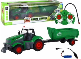 LeanToys R/C zelený traktor na dálkové ovládání s přívěsem