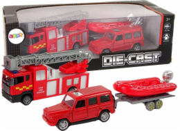 LeanToys Hasičské vozidlo Sada Napínací motorový člun Jeep Červený