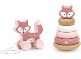 Viga Toys Sada dřevěná pyramida lišky + liška na tahání Lumarko!