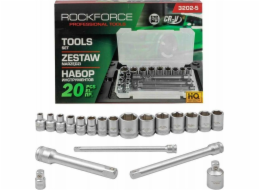 Rockforce Sada nářadí 3/8" sada nářadí 20dílná. s objímkami (6-22 mm), adaptéry a prodlužovacími hlavicemi