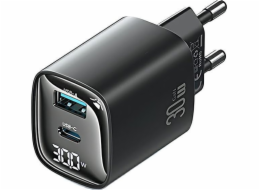 USAMS 30W GaN LED USB+USB-C CC229 Rychlonabíjecí Nabíječka do zásuvky Černá