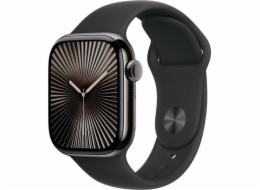 Apple Watch Series 10 GPS + Cellular, 42mm břidlicově titanové pouzdro s černým sportovním řemínkem – velikost M/L