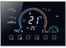 Renov8 Chytrý Wi-Fi termostat s barevným LCD displejem pro fan-coil 2/4trubkový systém - kompatibilní s krabicí 86x86 a kulatou krabicí 60 mm