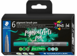 Staedtler STAEDTLER MultiInk pigmentové umělecké štětcové pero sada 6 kusů zelené a turecké maloobchodní prodej