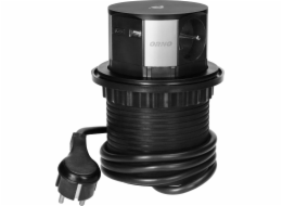 Orno Nábytková zásuvka Orno OR-GM-9017 O10cm, výsuvná ze stolu, s indukční nabíječkou, USB nabíječkou a 15m kabelem 3x2P s Qi 1.2.4 max. 10W 2x USB QC 3.0