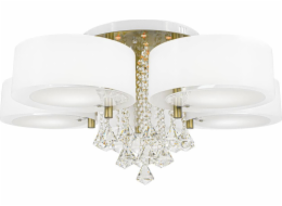 Mdeco Stropní lampa Glamour DRS8006/521QG Stropní lampa MDECO se stínidlem a řetězy, bílá mosaz