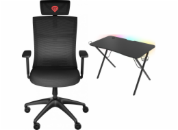 Genesis Křeslo ASTAT 200 G2 černé (NFG-1943) + psací stůl Holm 200 RGB černý 113 cm x 60 cm