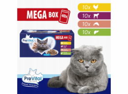 PREVITAL Mega Box Veal, salmon, liver, chicken - mokré krmivo pro kočky - 40X100g
