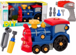 LeanToys DIY kreslená lokomotiva s otočným motivem v tmavě modré barvě