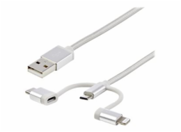 StarTech Kabel USB-A - USB-C + microUSB + Lightning, 1 m, stříbrný (LTCUB1MGR)