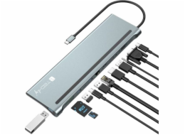 Techly Dokovací stanice pro notebooky USB-C na HDMI/DP/VGA/USB-A/RJ45/SD/USB-C PD
