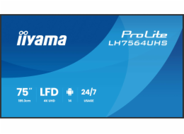 iiyama ProLite LH7564UHS-B1AG - 75" Třída úhlopříčky (74.5" zobrazitelný) displej LCD s LED podsvícením - digital signage - s vestavěný přehrávač médií SoC - 4K UHD (2160p) 3840 x 2160 - černý rám s m