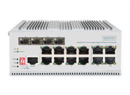 DIGITUS 8+4 port Gigabit Ethernet síť PoE switch, industrial, L2 managed, 4 SFP uplink