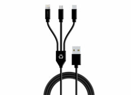 Le Cord kabel USB-A 3 in 1 multikabel vyrobený z recyklovaného plastu 1.2m - Black