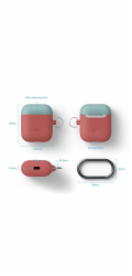 Elago Airpods Silicone Duo Hang Case - Italian Rose/ Coral Blue, Yellow