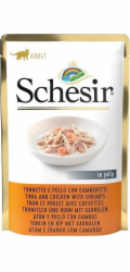 SCHESIR Tuňák a kuře s krevetami v želé - mokré krmivo pro kočky - 85g