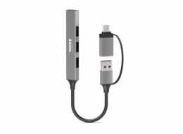 PORT CONNECT USB HUB, 1x USB 3.0 + 3x USB 2.0, USB-A/USB-C vstup, stříbrná