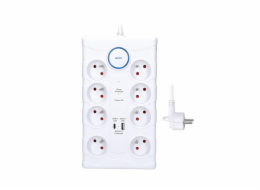 Solight přepěťová ochrana, 8z, USB A+C, 2m, bílá - PO80
