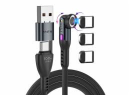 STATIK 360Pro braided rotating 3 magn. tips USB-C Cable Black 2m