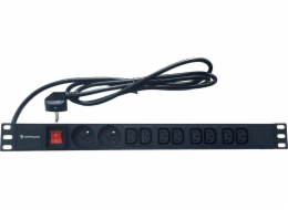 Rozvodný panel Conexpro 19" kombinovaný rozvodný panel 2x FR + 8x IEC C13, 16A, 1.4m, černý