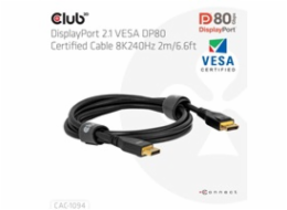 Club3D Kabel DisplayPort 2.1 na DisplayPort 2.1, VESA DP80, 8K240Hz/10K60Hz (M/M), 2m, černá