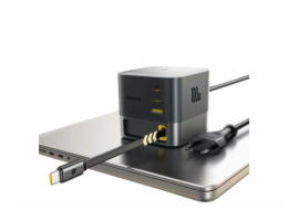 Nabíječka do sítě Baseus Super GaN 100W s navíjecím kabelem USB-C 82cm, 1xUSB, 2xUSB-C černá
