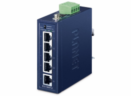 Planet IGS-500T-E, 5x 1000Base-T, DIN, IP40, rozšířený teplotní rozsah -40~75°C, ESD+EFT do 6kV, triple 12~55VDC, 250m