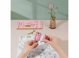 RoboTime 3D dřevěná skládačka Růžový tulipán