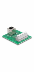Delock - Sítový adaptér - RJ-45 (F) úhlový do svorkovnice s 9 piny - montáž na DIN lištu, tlacítko, roztec 3,81 mm, prirazení pinu 1:1