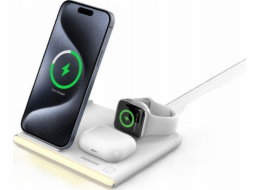 Jabees PowerGlow 4v1 QI nabíječka pro telefon Smartwatch Sluchátka LED lampa / bílá
