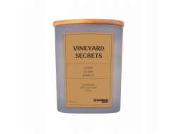 Donau Home Sójová svíčka v šedém skle, dřevěné víčko a knot, Vineyard Secrets, 200g