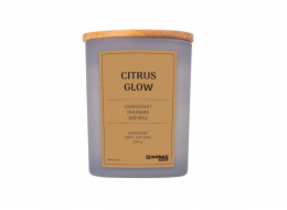 Donau Home Sójová svíčka v šedém skle, dřevěné víčko a knot, Citrus Glow, 200g