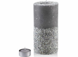 Affek Design SVÍČKA LATERNA VÁLCOVÁ 120X240 DIAMANTOVĚ ŠEDÁ STŘÍBRNÁ KRYSTALY
