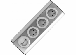 Orno Furniture, kuchyňská zásuvka s montáží na suchý zip, s USB nabíječkou - 3x2P+Z, 2xUSB, INOX.