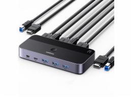Ugreen KVM přepínač CM664 přepínač 3xUSB-A, 2xUSB-B, 2xUSB-C, 3xHDMI, micro USB černý