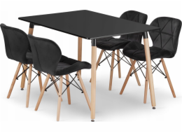 Leobert Sada obdélníkového stolu ADRIA 120x80 černý + 4 černé židle LAGO