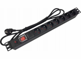 Alantec prodlužovací lišta 19 230V - 7 zásuvek (typ E - CEE 7/5), s LED vypínačem, s ochranou, kabel 1,8 m CEE 7/7