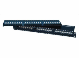 OXnet 19" patch panel 48port Cat5E, UTP, blok UNI 110, vyväz. lišta, 1U, čierny
