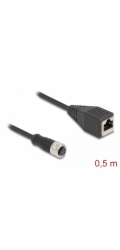 Delock M12 Adaptérový kabel, ze 4-pinové D-kódované zásuvky na zásuvku RJ45, délky 50 cm