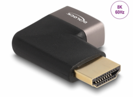 Delock Adaptér HDMI, ze zástrčky na zásuvku, 90° zahnutá doprava 8K 60 Hz, šedá kovová
