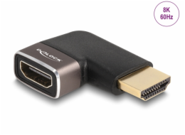 Delock Adaptér HDMI, ze zástrčky na zásuvku, 90° zahnutá doleva 8K 60 Hz, šedá kovová