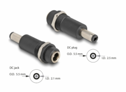 Delock&nbsp;Adaptér&nbsp;DC&nbsp;5,5&nbsp;x&nbsp;2,1&nbsp;mm&nbsp;samice&nbsp;na&nbsp;stejnosměrný&nbsp;konektor&nbsp;5,5&nbsp;x&nbsp;2,5&nbsp;mm