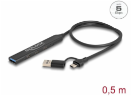 Delock 4 portový štíhlý USB Hub z USB Type-C™ nebo USB Typ-A na 3 x USB 5 Gbps USB Type-C™ + 1 x USB 5 Gbps Typ-A