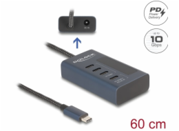 Delock USB 10 Gbps Hub se 4 porty USB Type-C™, z nichž 3 x datové porty a 1 x datový port s napájecím výkonem až 20 W